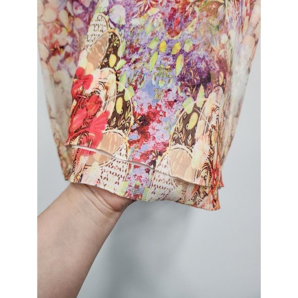 Live & Let Live Women BOHO Top Size Large Coral Floral Lace Yoke Flutter Sleeve - Picture 5 of 9